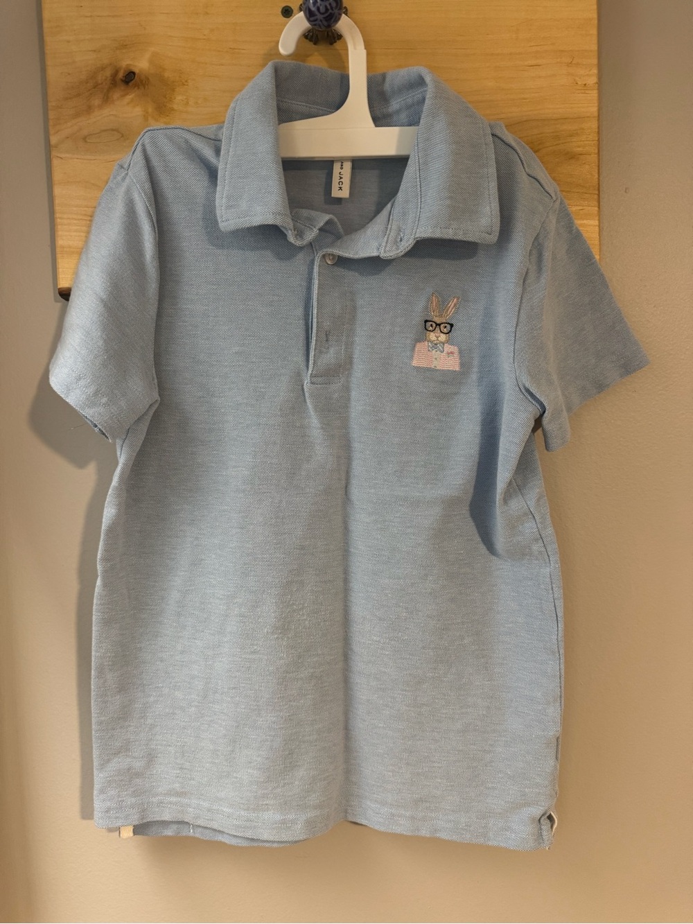 Janie and Jack Light Blue Kids Polo Shirt with Bunny Embroidery, size 10
